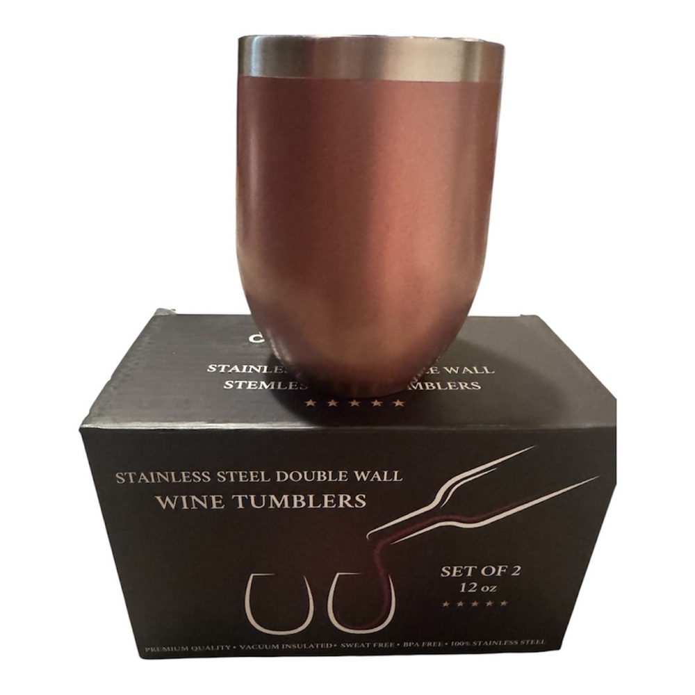 Stainless Steel Double Wall Wine Tumbler - Copper Set of 2 NIB ⭐️